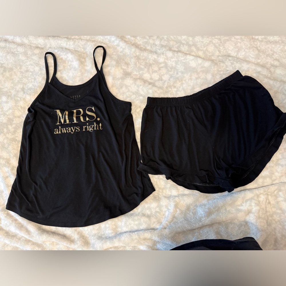 Mrs. Always Right Black Pajama Set with Gold Print